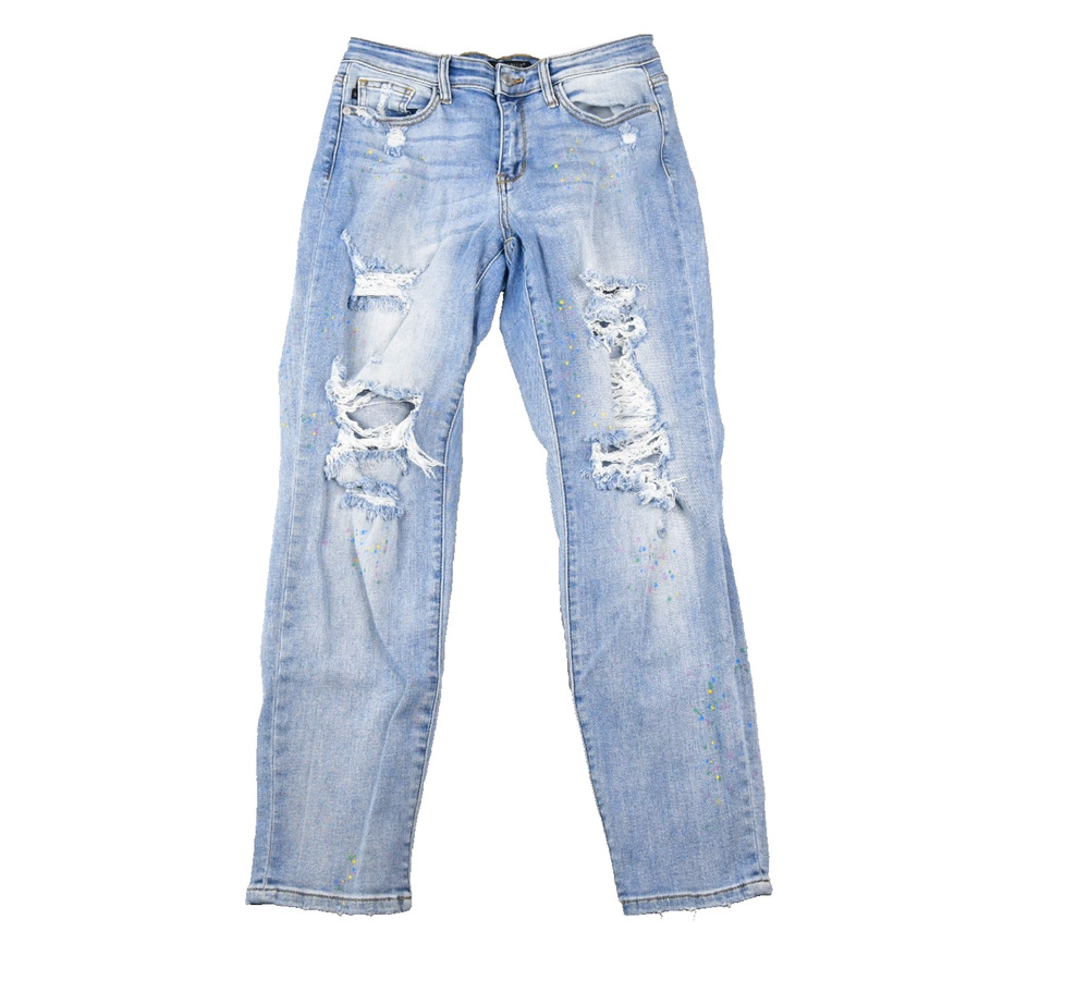 Judy Blue Jeans‎ Womens 7/28 (29x28) Boyfriend Distressed Festive Paint Design